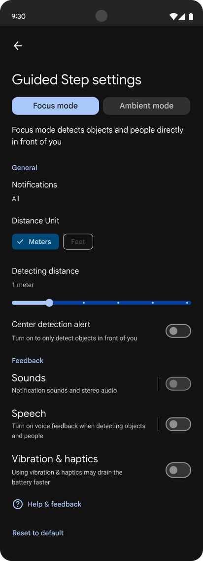Settings screen for Guided Step showing customization options