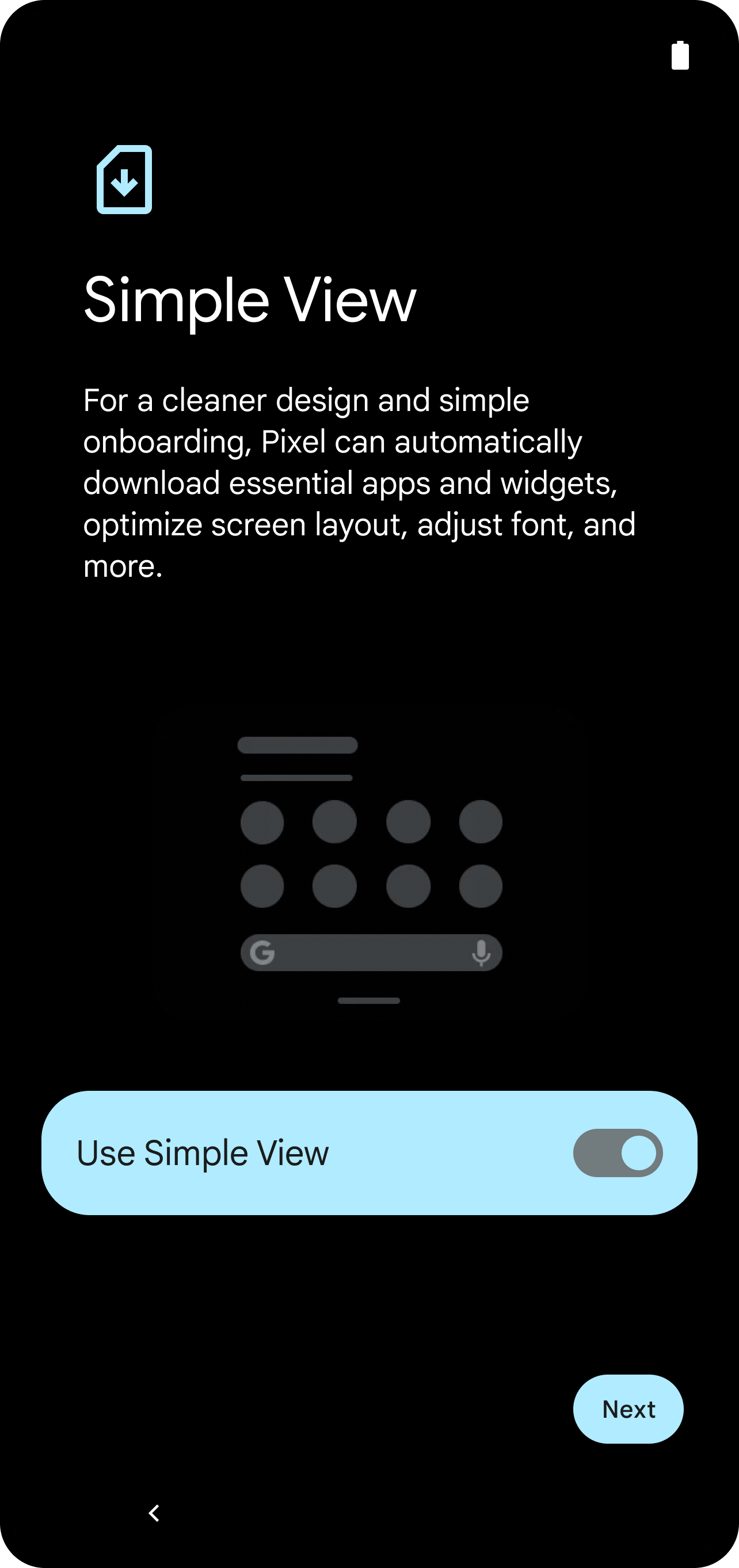 Simple View setup screen 3